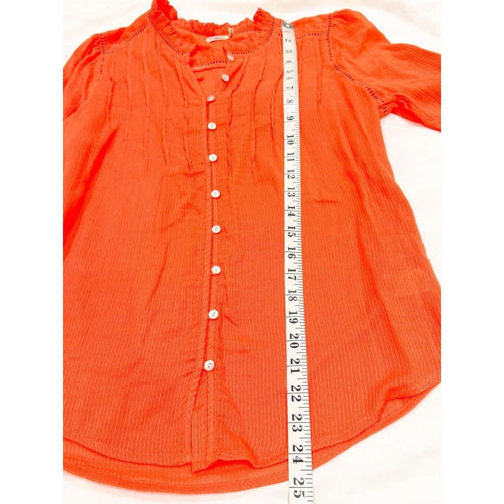 Faherty Willa Ruffle Button Blouse S Organic Cotton Blood Orange Peasant Boho - Picture 4 of 9